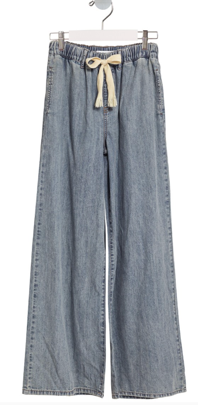 Wide Leg Drawstring Elastic Waistband Denim Pants