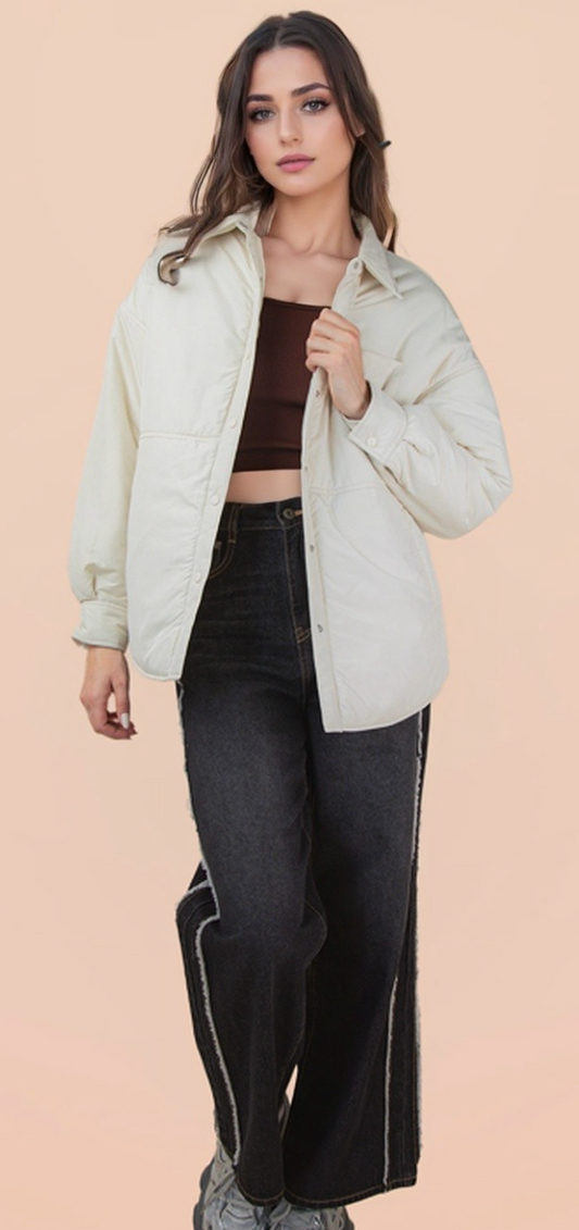 Oversized Button Down Casual Solid Jacket
