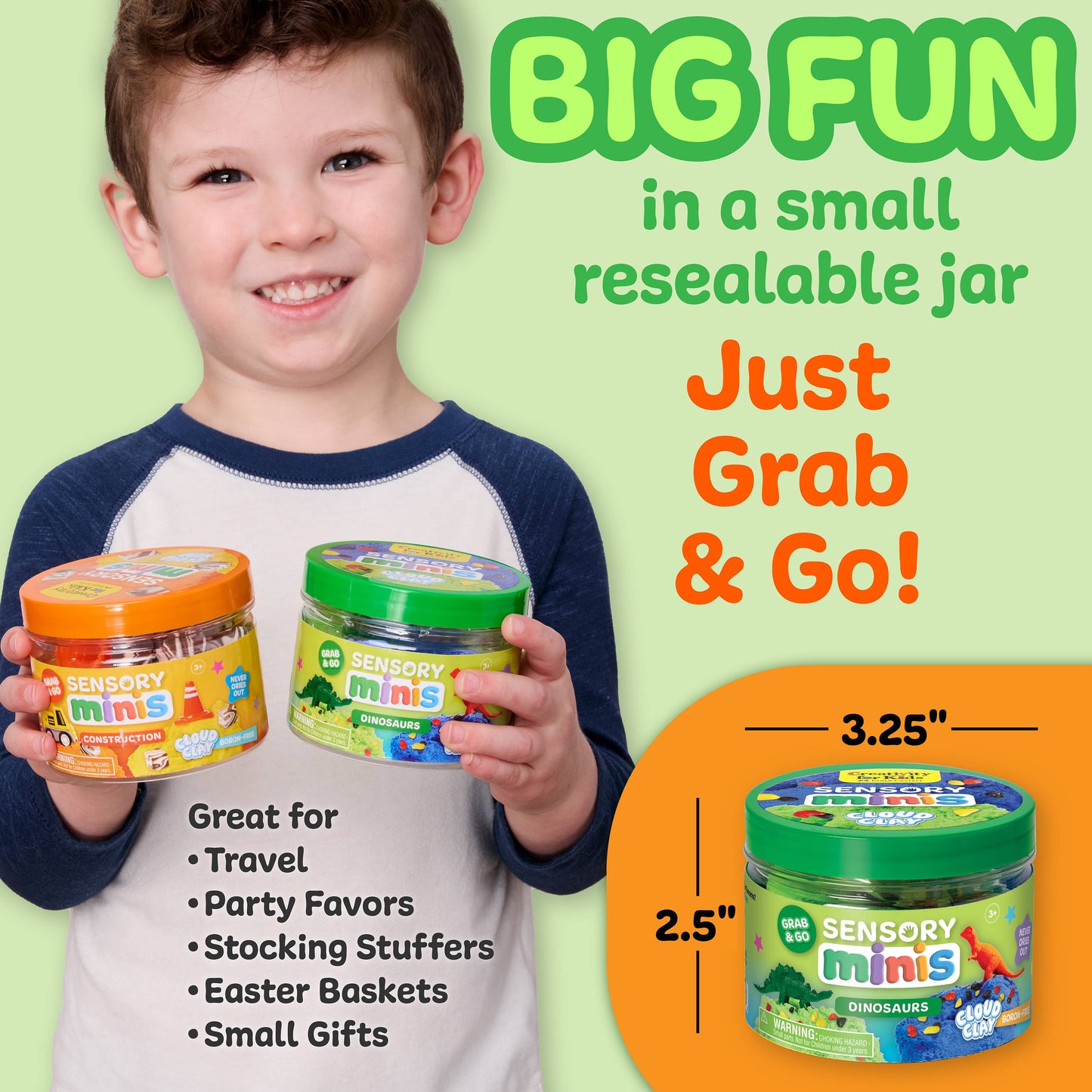Sensory Mini Play Kit Jar with Cloud Clay: Dinosaur