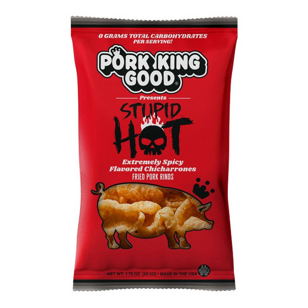 Pork King Good Stupid Hot Pork Pork Rinds  1.75oz Bag