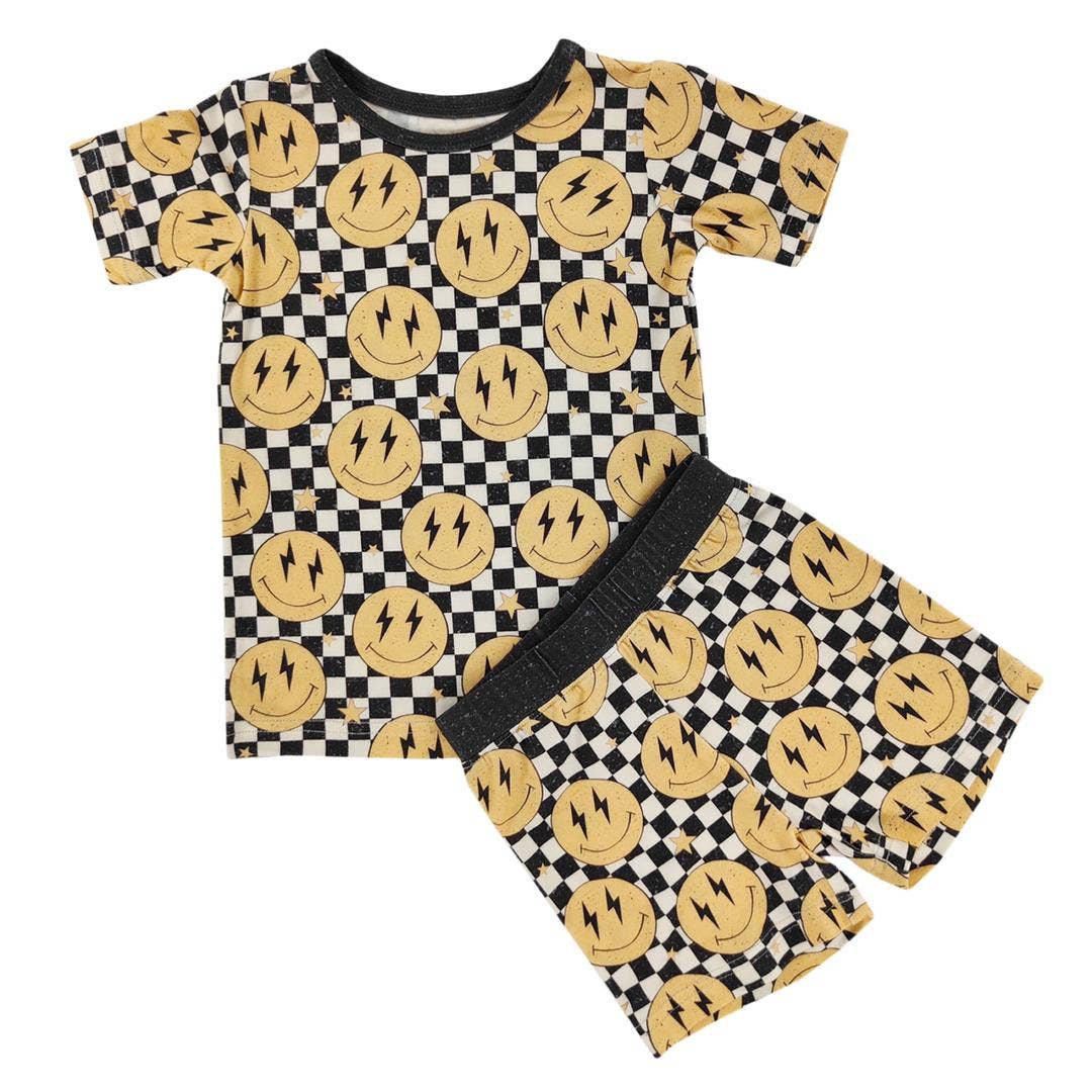 Lightning Checkered Smiley Bamboo Shorts Set