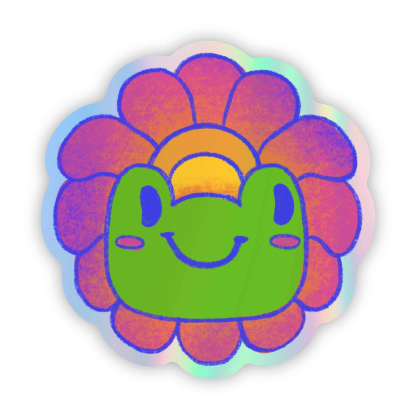Happy Frog & Flower Face Holographic Sticker