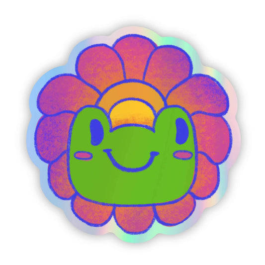 Happy Frog & Flower Face Holographic Sticker