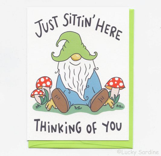 Gnome Mushroom, Thinking of You Card.