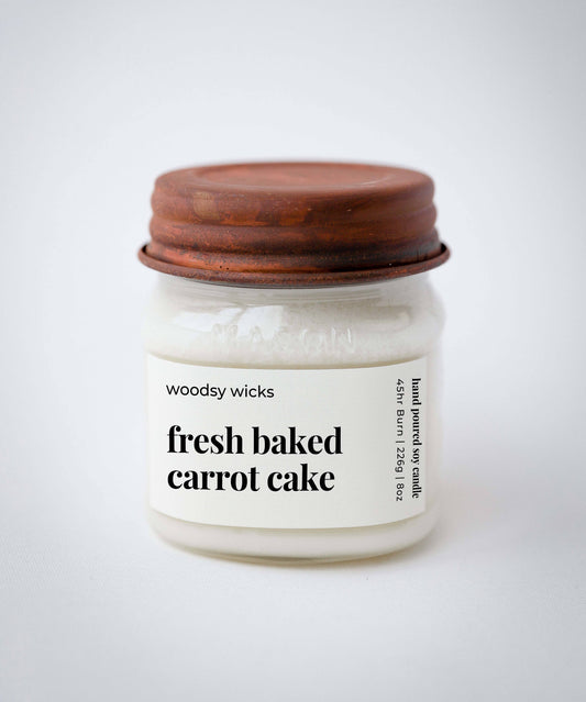 Fresh Baked Carrot Cake Candle - 100% Soy - Mason Jar: 8oz / Wood Wick