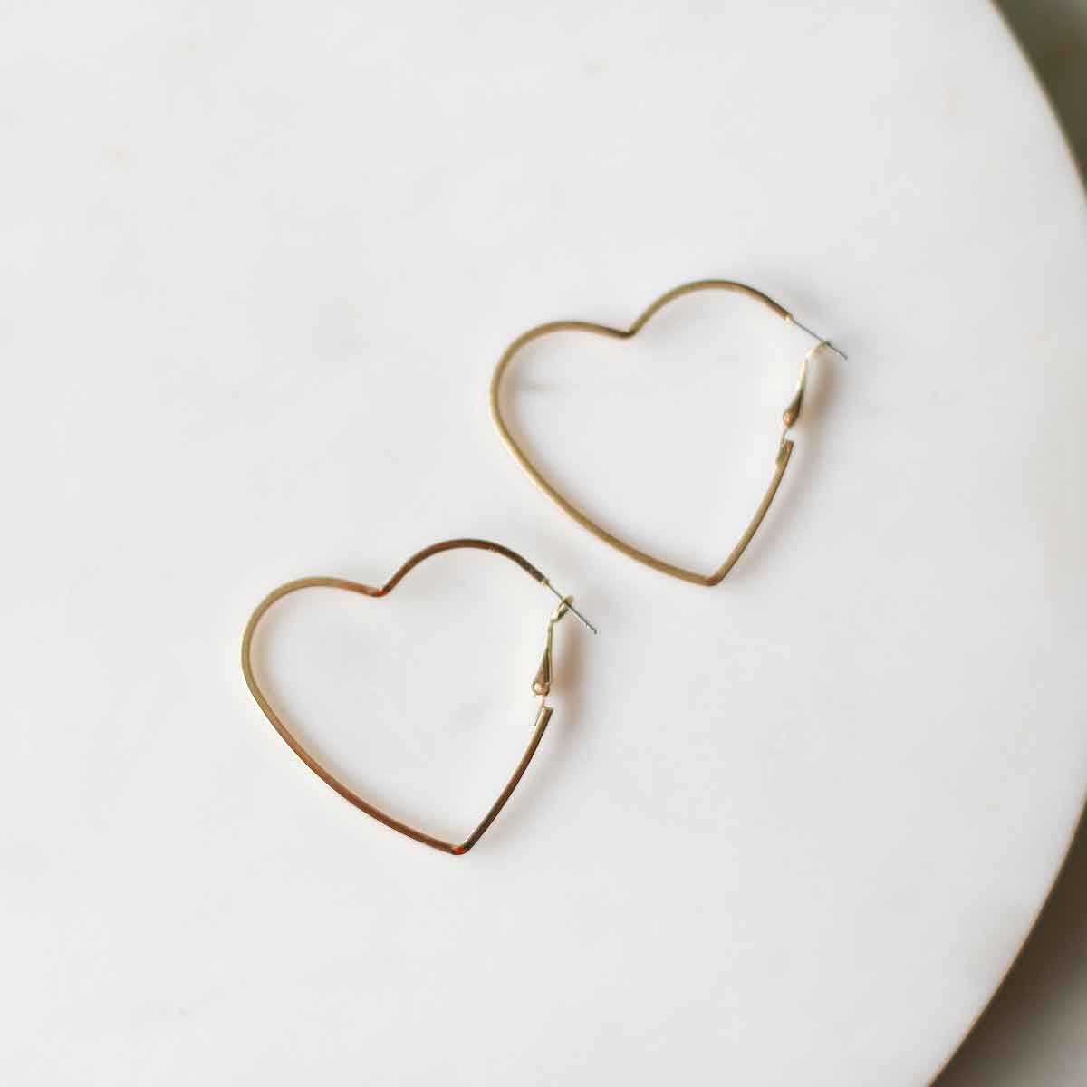 Heart Hoop Earrings   Gold   2"
