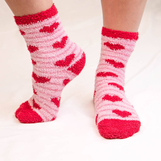 Heart Cozy Socks   Pink/Red   One Size