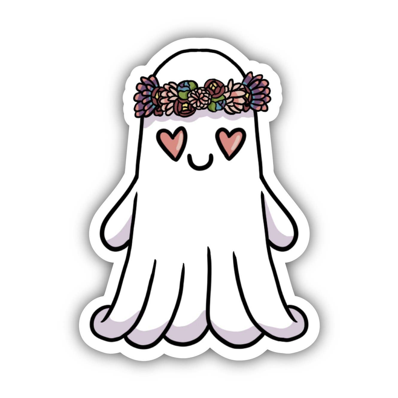 Cute Ghost with Floral Crown Halloween Sticker